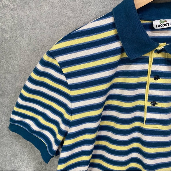 Vintage Y2k Lacoste Striped Polo Shirt Classic Fit Teal Yellow‎ Casual Preppy XL - Picture 6 of 13